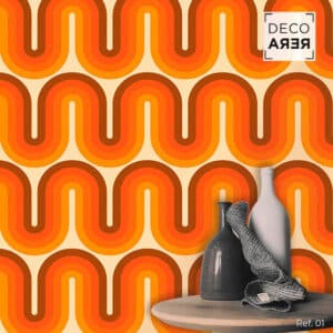 Pop Retro Wallpaper with waves in red and orange colors